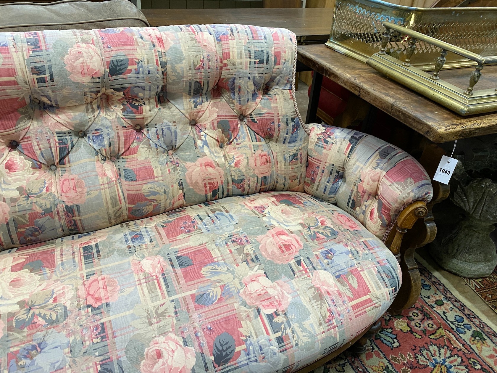 An Edwardian inlaid walnut buttonback settee, width 178cm